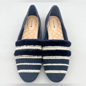 Birdies Navy and White Striped Loafers